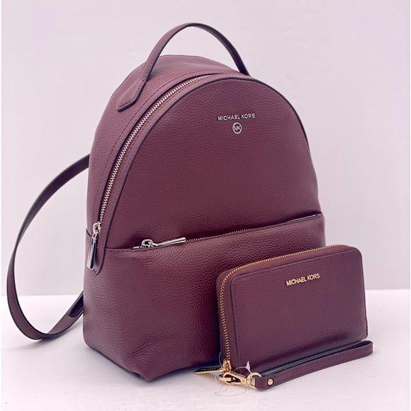 Michael Kors Handbags - Michael Kors Valerie Medium Pebbled Leather Backpack and Wallet Set Merlot